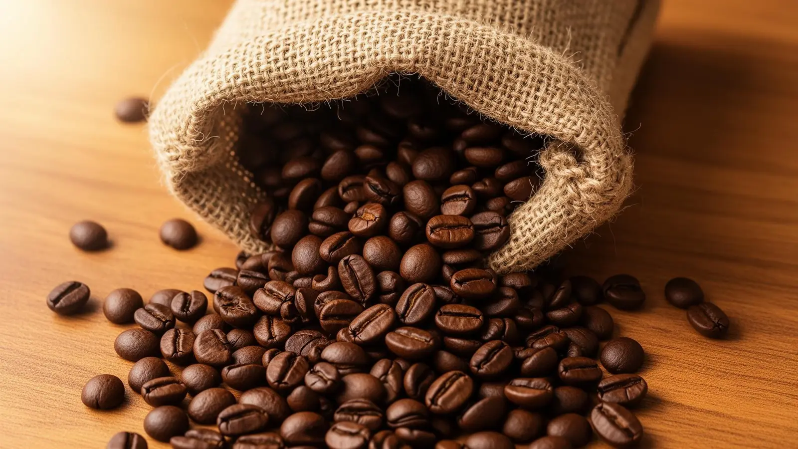 Verse koffiebonen uit een jute zak